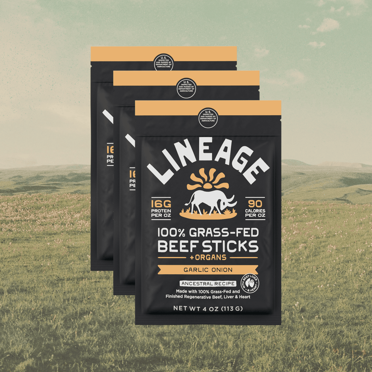 Lineage Provisions  100% Grass-Fed Beef Sticks – Ancestral Variety Pack
